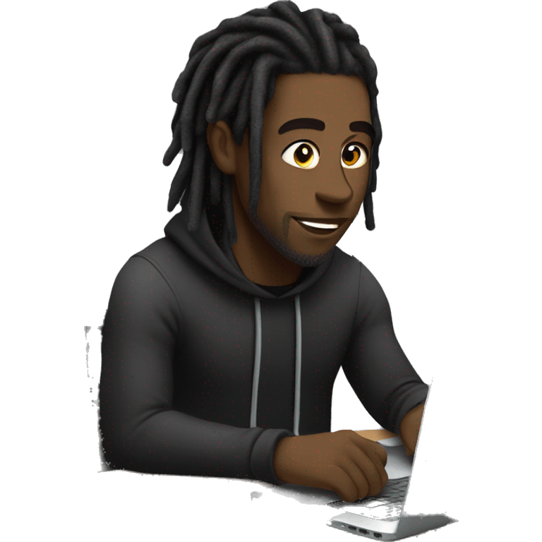 Black-guy-with-dreads-wearing-black-trackstuit-sitting-down-on-chair facing-foward-focused-on-laptop-computer- emoji