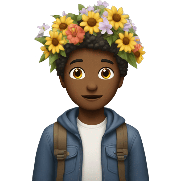 A boy with flowers on his head emoji