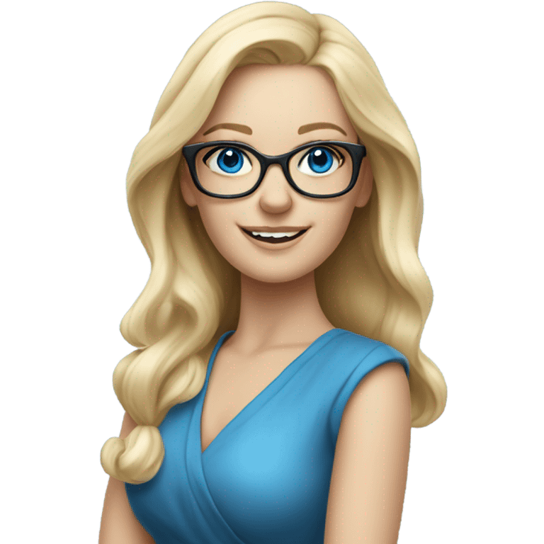 Pretty Caucasian blonde woman with glasses in a dress, hyper realistic with blue eyes  emoji