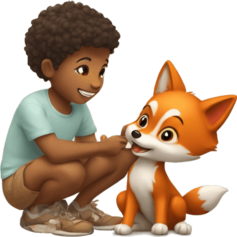 kids playing with little fox emoji