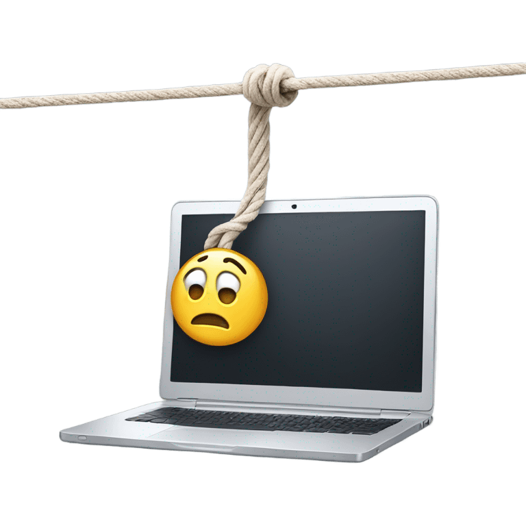 rope hanging from the ceiling holding an open laptop emoji