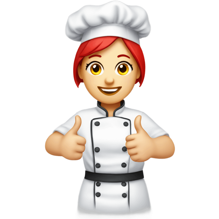 chef hat wearing  thumbs up chubby face red short haired female chef emoji