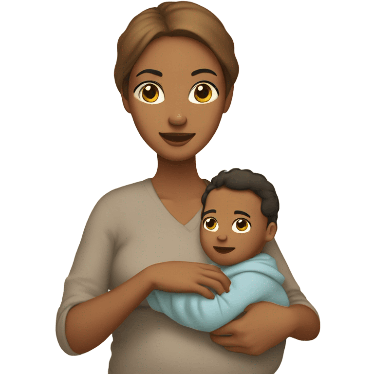 light brown mom holding baby boy emoji