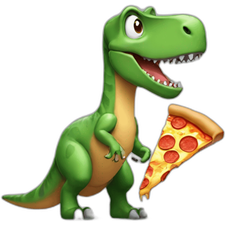 Dinosaur eating pizza emoji