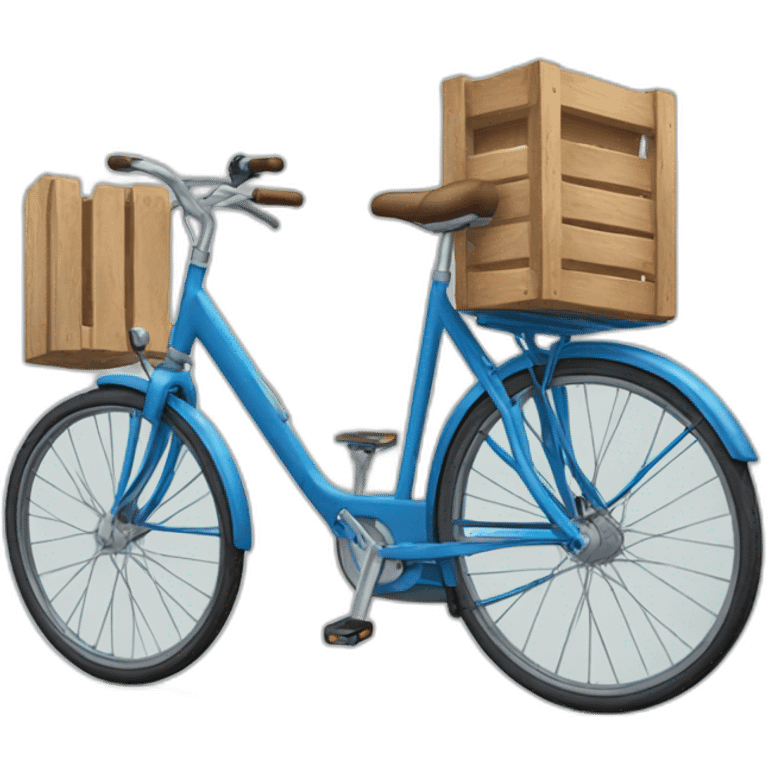 blue step-through bicycle with wooden crate on rear emoji