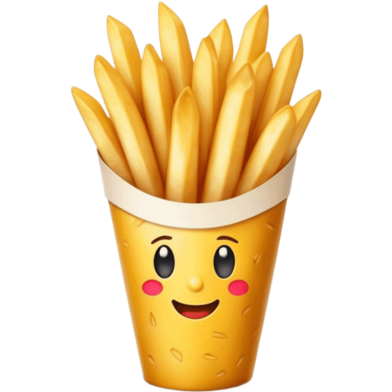 Belgian Fries Cinematic Realistic Belgian Fries Dish Emoji, depicted as a generous serving of crispy fries neatly presented in a white paper cone, rendered with vivid textures and appetizing, natural lighting. emoji