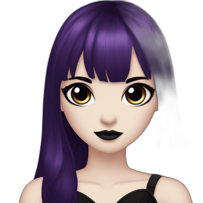 Elissabat-with-bangs-long-hair-dark-purple-and-black-vampire-goth-makeup-pinkeyes-romanticgothcloses emoji