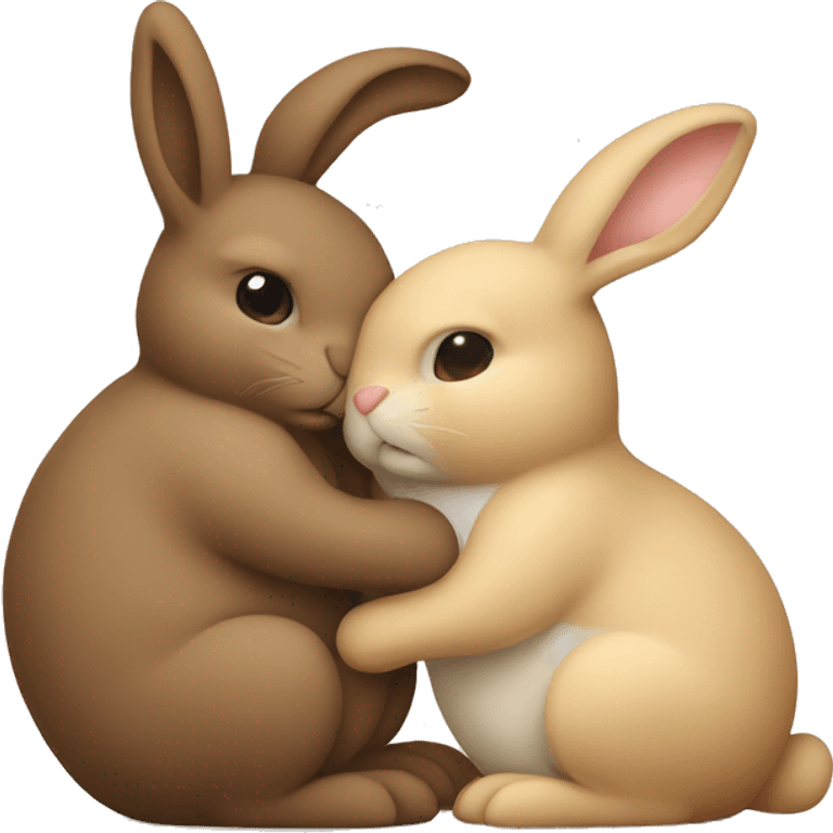 Brown bunny hugging beige bunny emoji