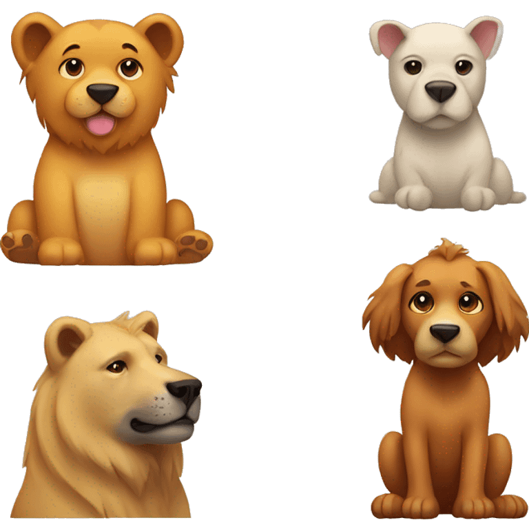 Mix two dogs, a lion, a lovebird and a cub bear emoji