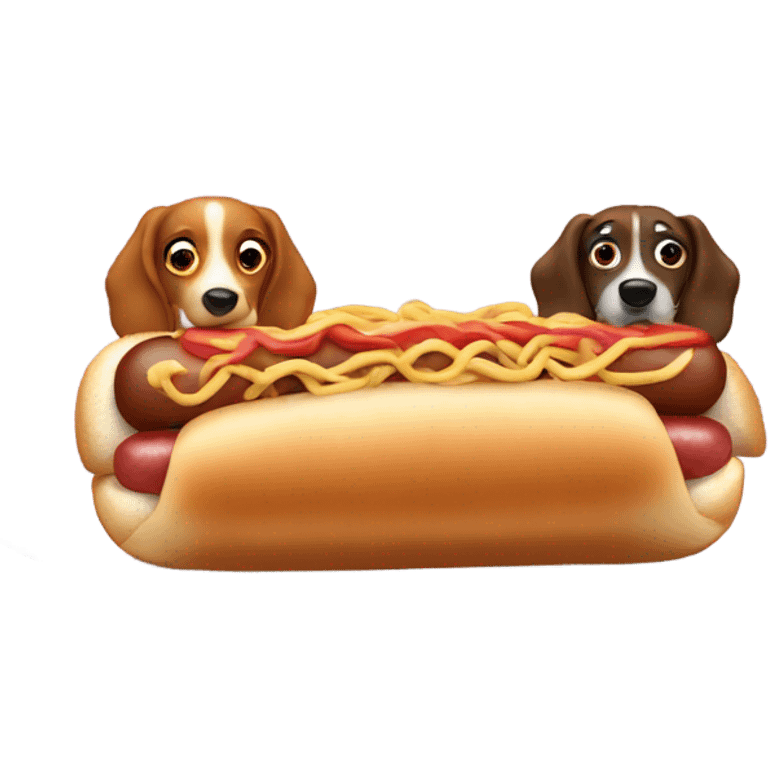 Two hotdogs eating spaghetti, Lady, and the tramp style emoji