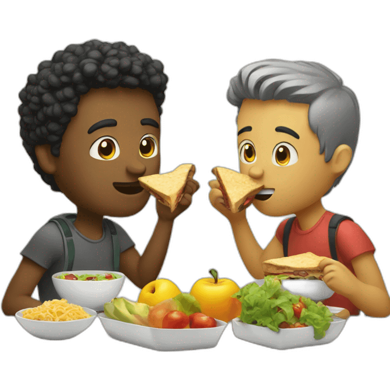 Two friends man eat lunch emoji