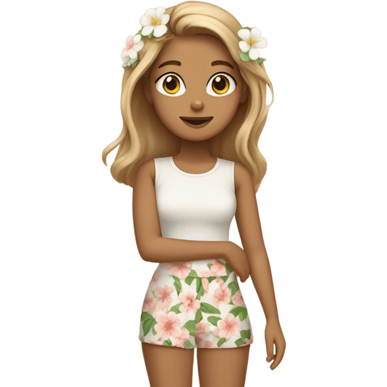 Tan and white till wearing cute girly flowery clothes emoji