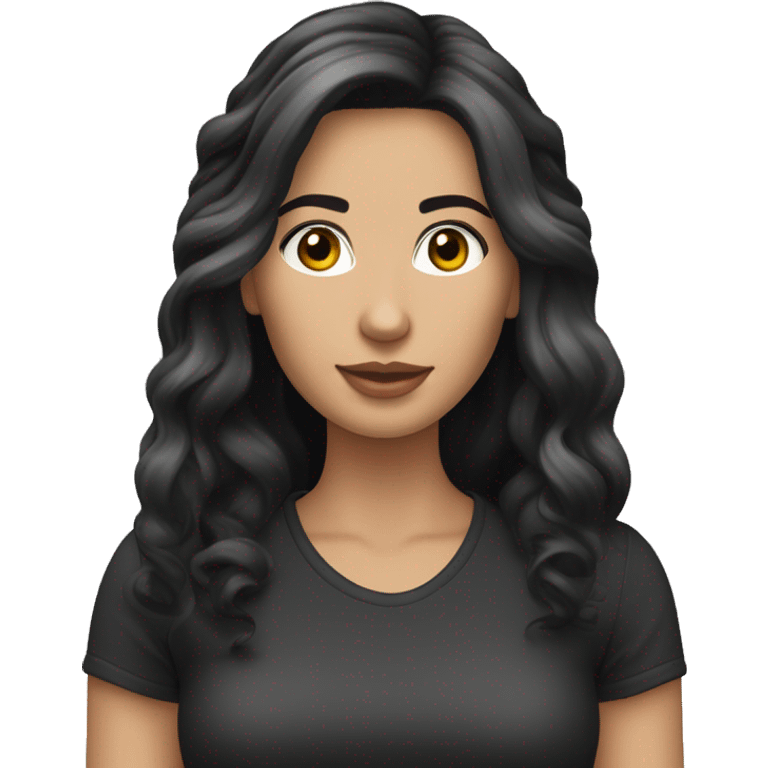 lange schwarze offene  haare, helle hautfarbe, weiblich, bauer augen emoji