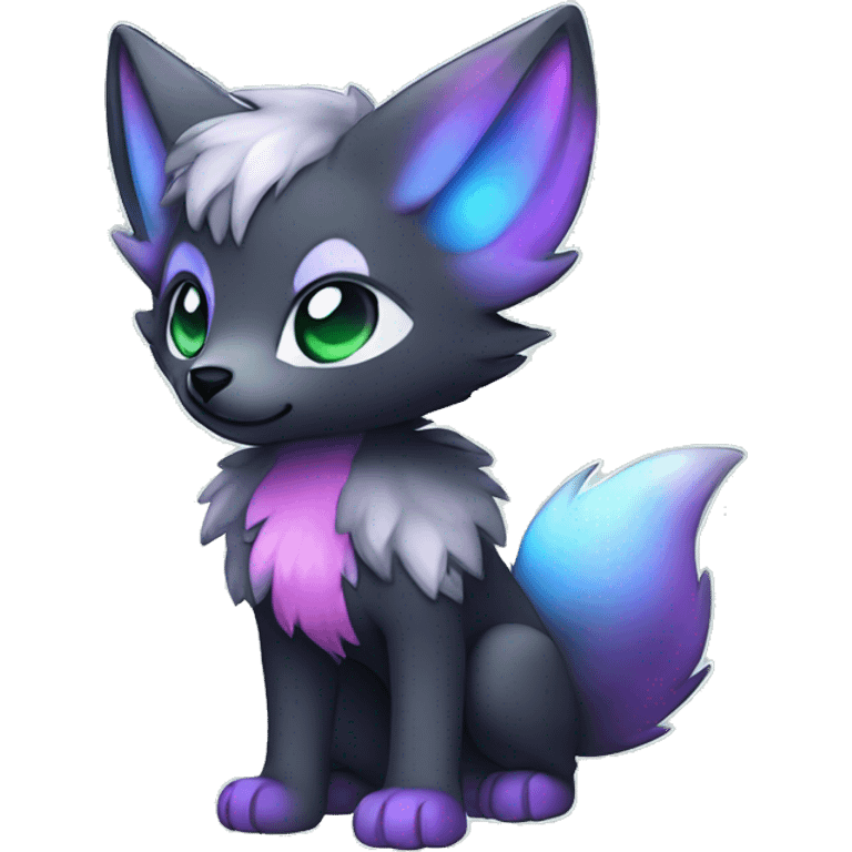 Cute cool black nebula green blue purple pink animal silver foxhybrid Fakemon full body emoji