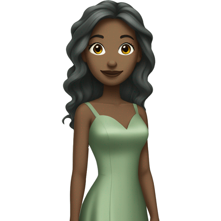 Black bridesmaids with sage green dresses and long hair emoji