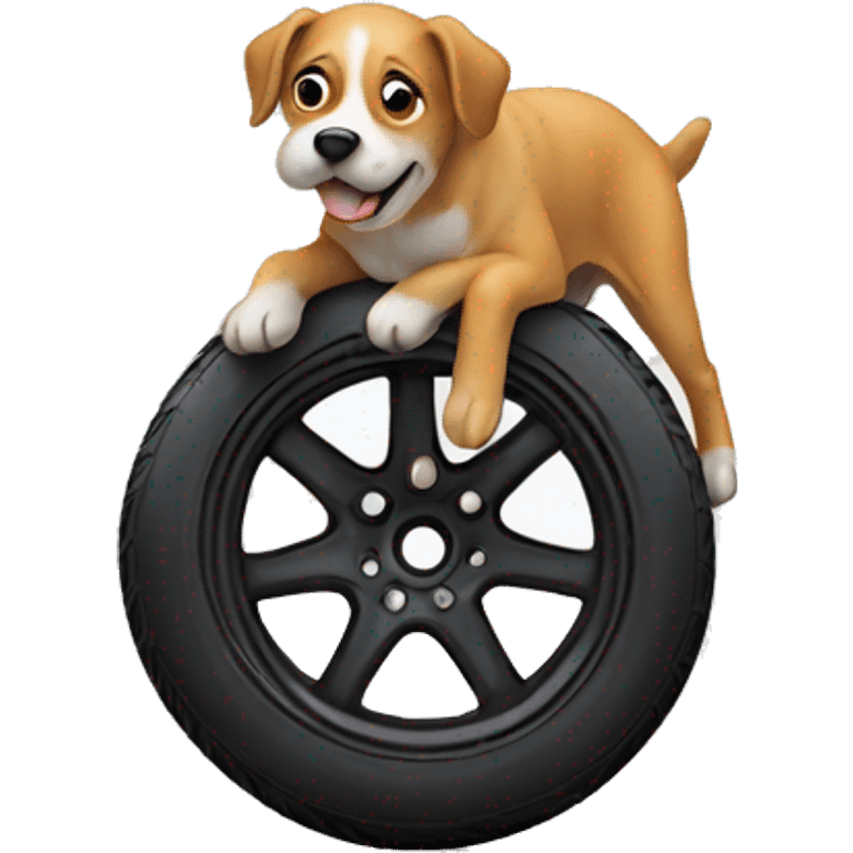 Dog airing up a tire emoji