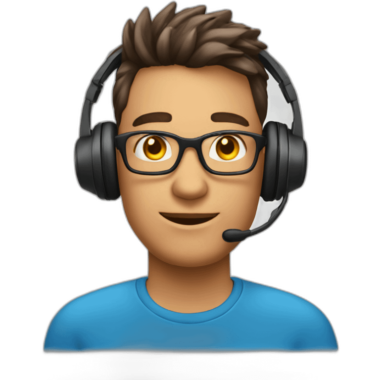 customer service bold man with headset X emoji too hot with red t-shirt emoji