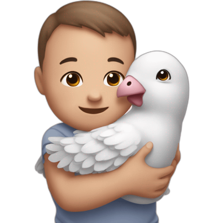 a cute baby hug a pigon emoji