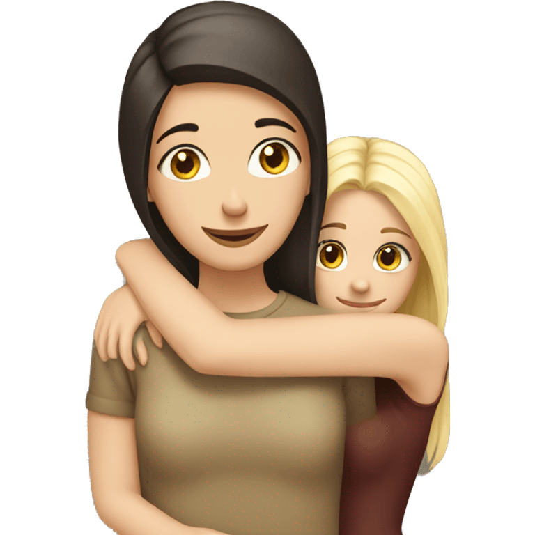 brunette girl hugs blonde  emoji