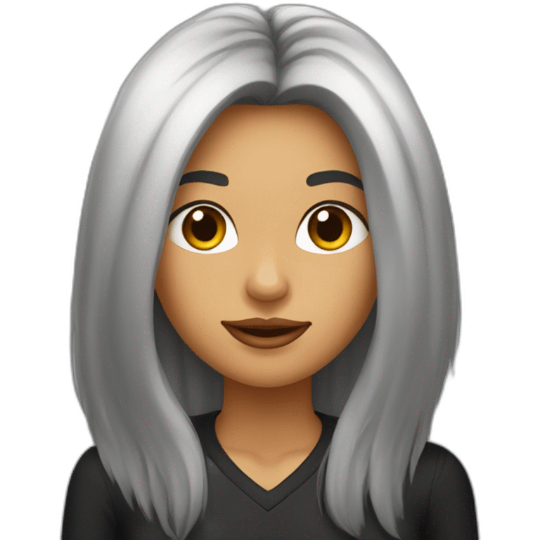 mujer pelo largo negro con perro maltés blsnco emoji