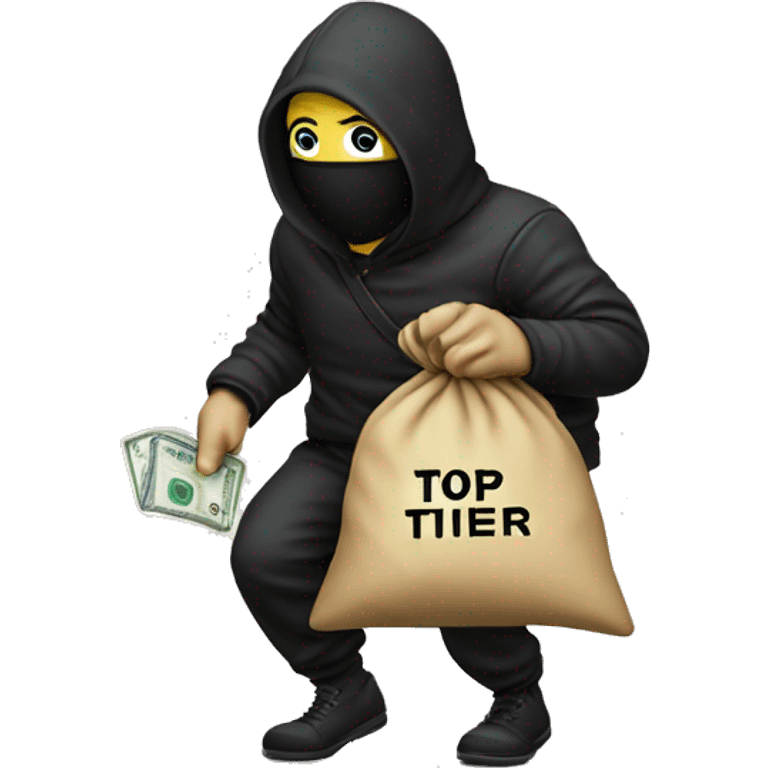 Thief stealing money bag with the words Top Tier embroidered on it emoji