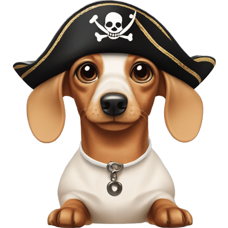 mini cream dachshund with an eye patch and pirate hat emoji