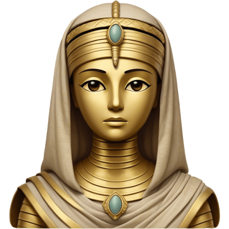 Cinematic Noble Mummy Portrait Emoji, Regal and timeless, with a meticulously wrapped, ancient form in muted earth tones accented by faded gold, exuding an air of forgotten majesty and solemn duty, simplified yet elegant with intricate bandage details, highly detailed and softly glowing, evoking the dignified mystery of an eternal sentinel guarding long-lost secrets! emoji