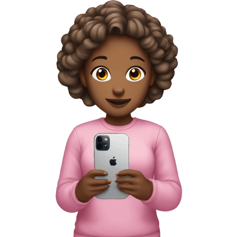 Girl holding a iPhone 15 pink emoji