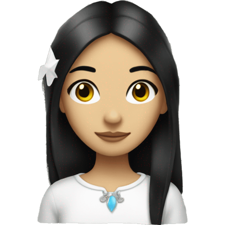 Girl with black hair and white money pieces in the front with elf ears emoji