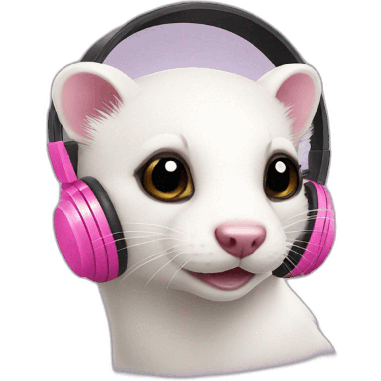 white ferret with pink headphones emoji