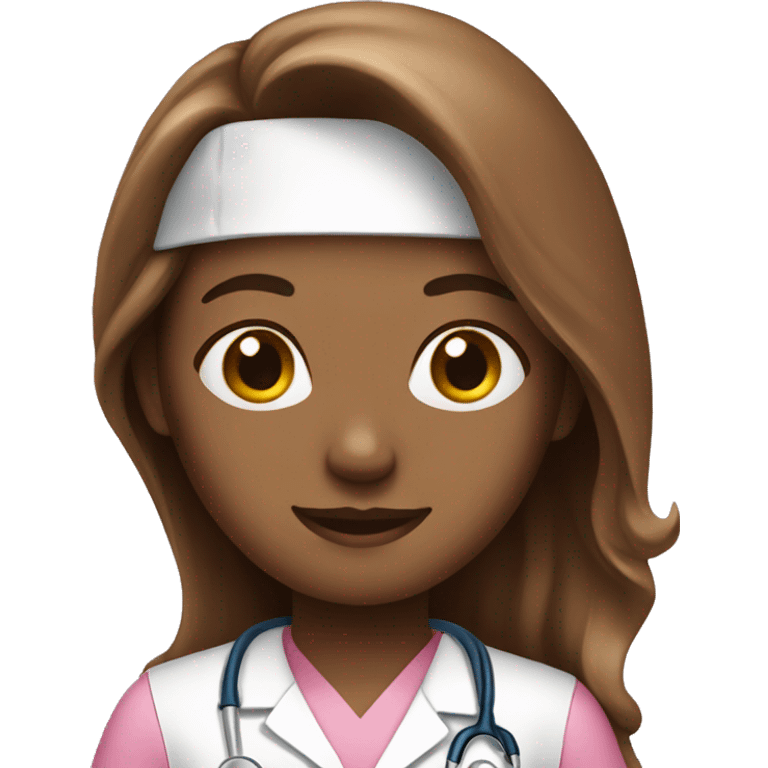 nurse with pink shirt long  brown hair  emoji