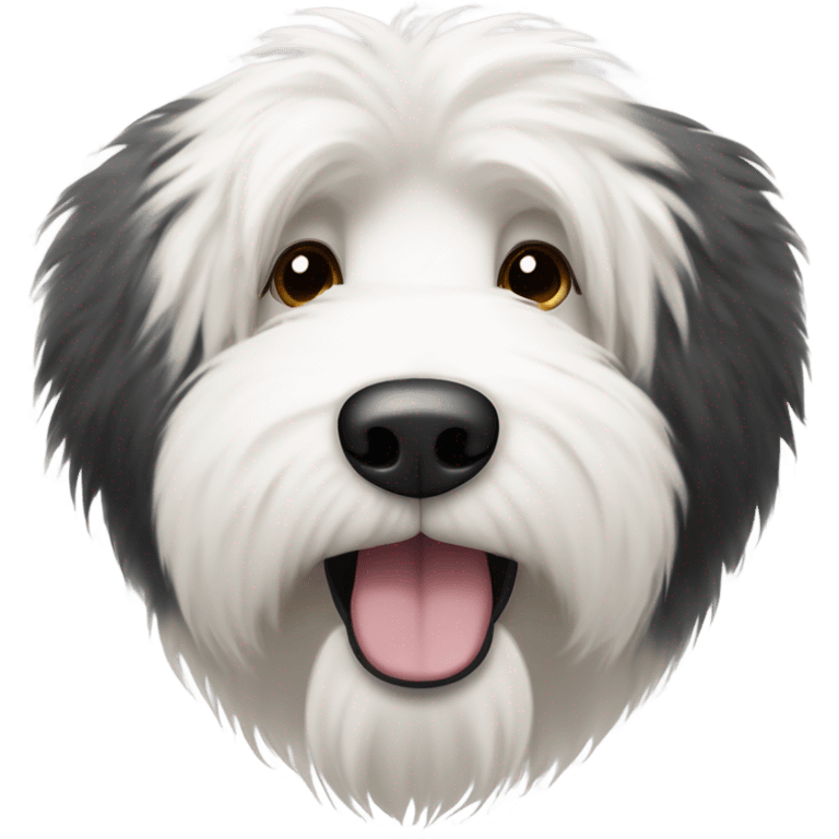 Old English sheepdog with a face like a black and white cookie emoji