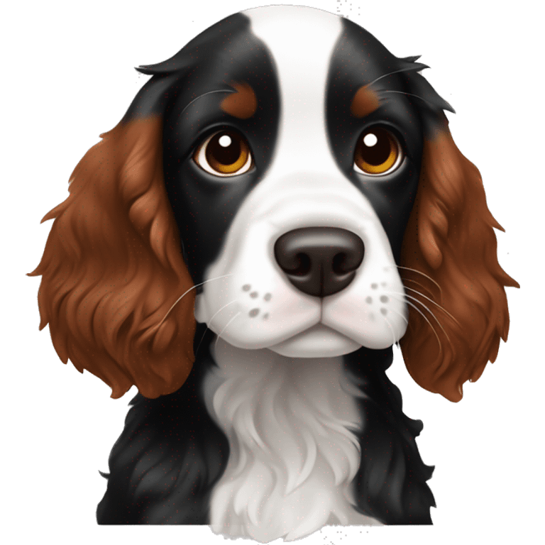 Black and white tricolored springer spaniel puppy with redhead lady  emoji