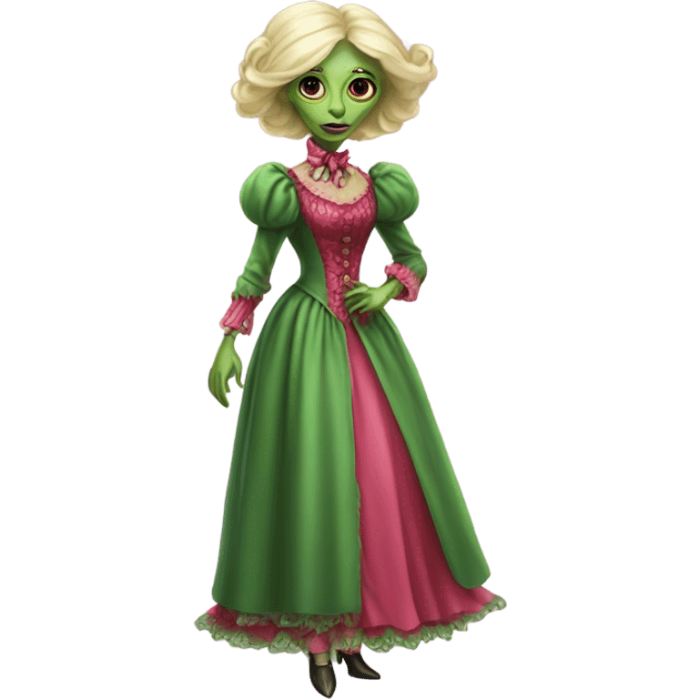 galora "green blonde alien woman"  in red pink Victorian dress elegant, full body emoji