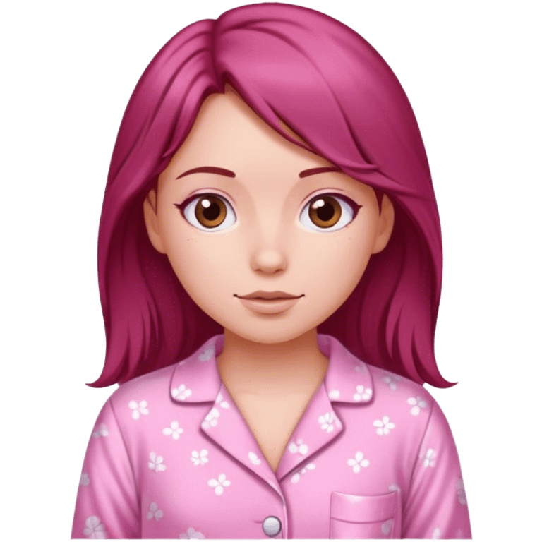 A beautiful, burgundy haired girl wearing pink pajamas emoji