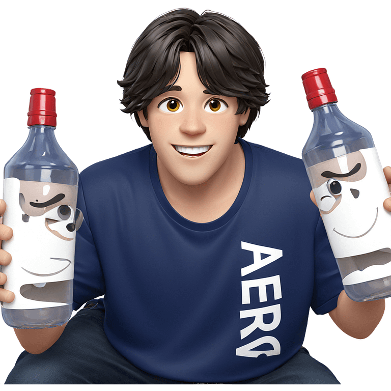 smiling boy holding bottle emoji