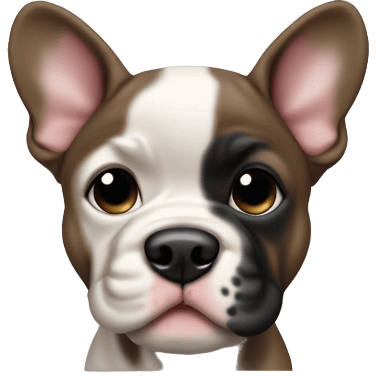 French bull dog puppy that’s dark brown with a black nose and mouth emoji