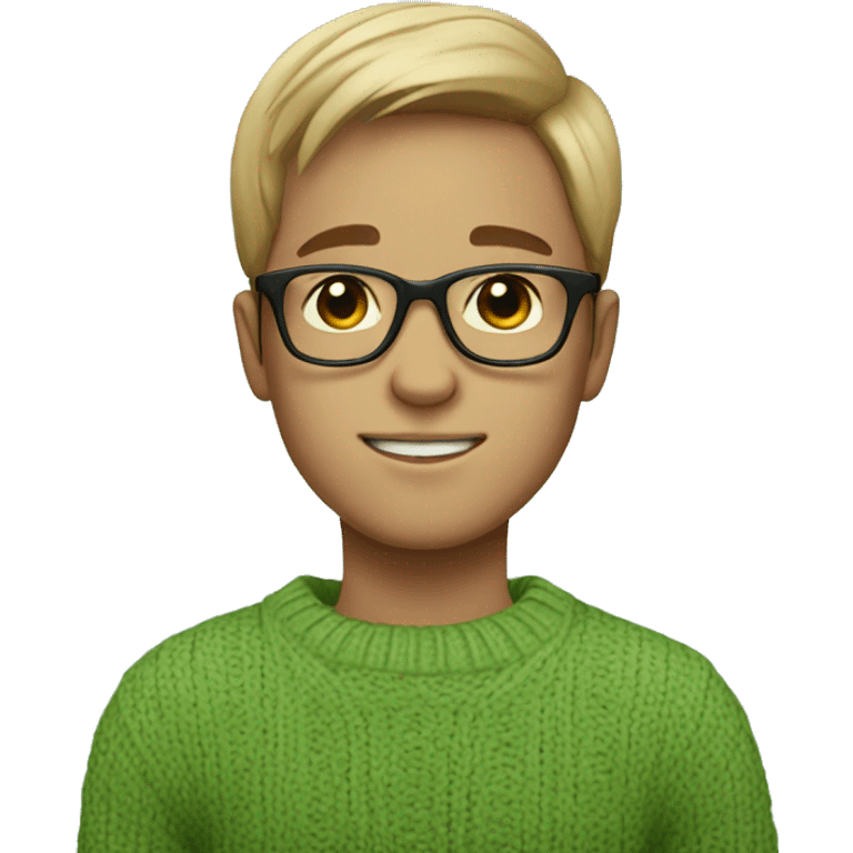 A cute boy with glasses wearing soft green sweater emoji