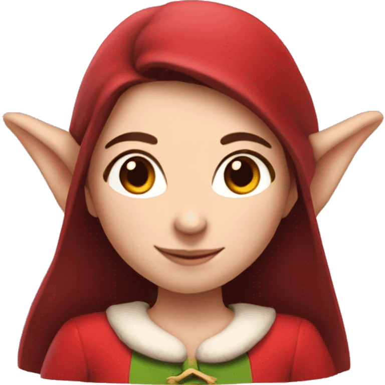 Brunette pale girl elf with red clothes and rosy cheeks  emoji