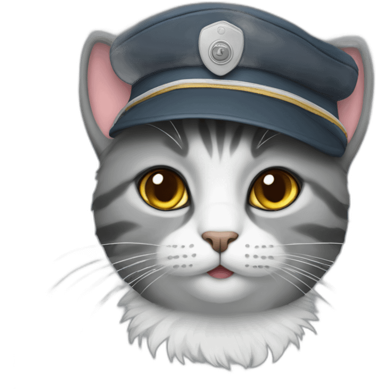 cat with gray fur wearing a pilot hat emoji