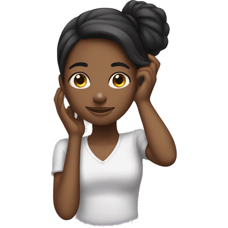 black girl putting her hair behind her ear shyly  emoji