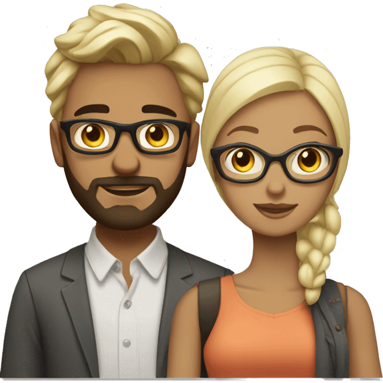 White blonde girlfriend and Indian boyfriend with beard and glasses emoji