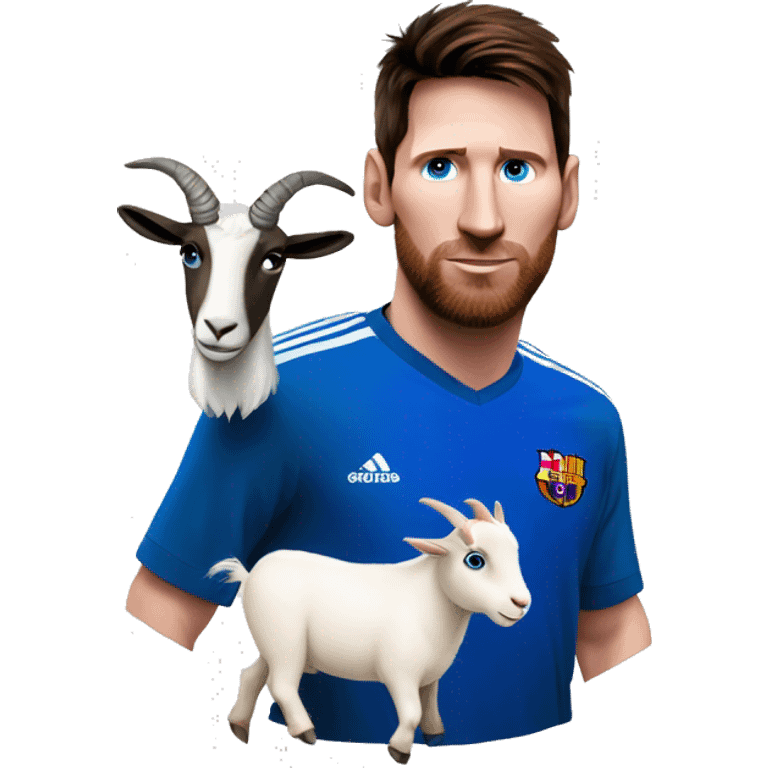 messi with a goat, blue eyes emoji