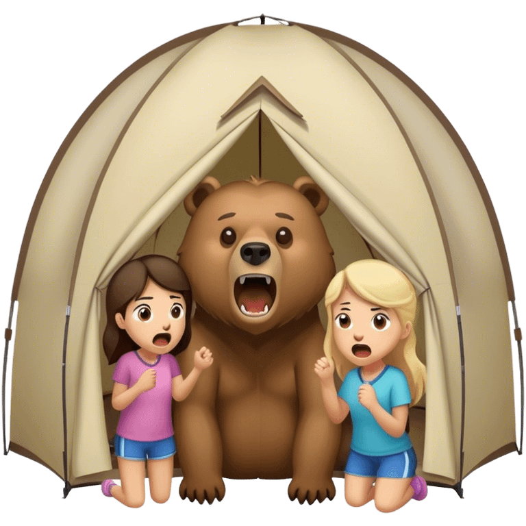 simple Grizzly Bear growling at girls inside of a tent emoji