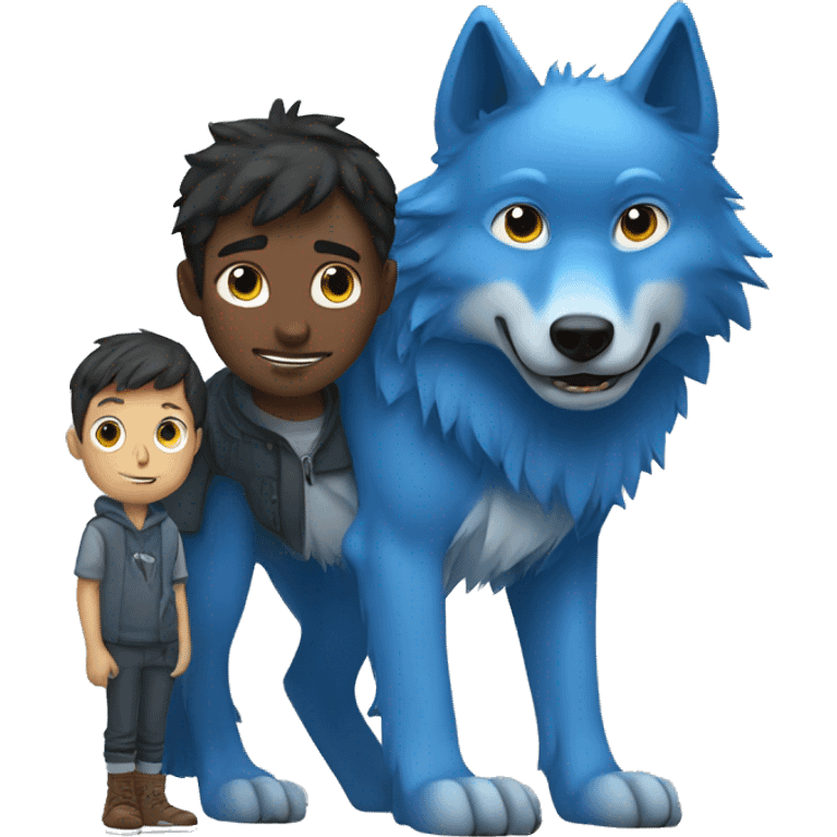 Blue wolf with a boy emoji