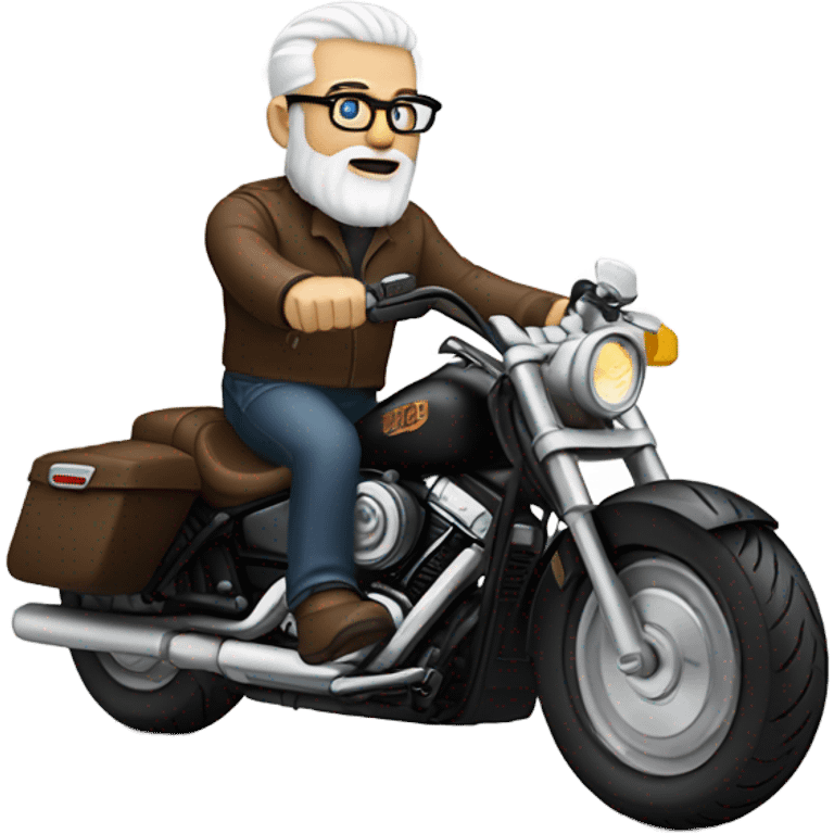 white bearded guy with reading glasses riding a harley  emoji