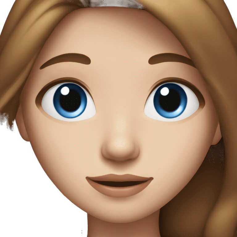 girl with long brown hair, fair skin, blue eyes and red mouth emoji