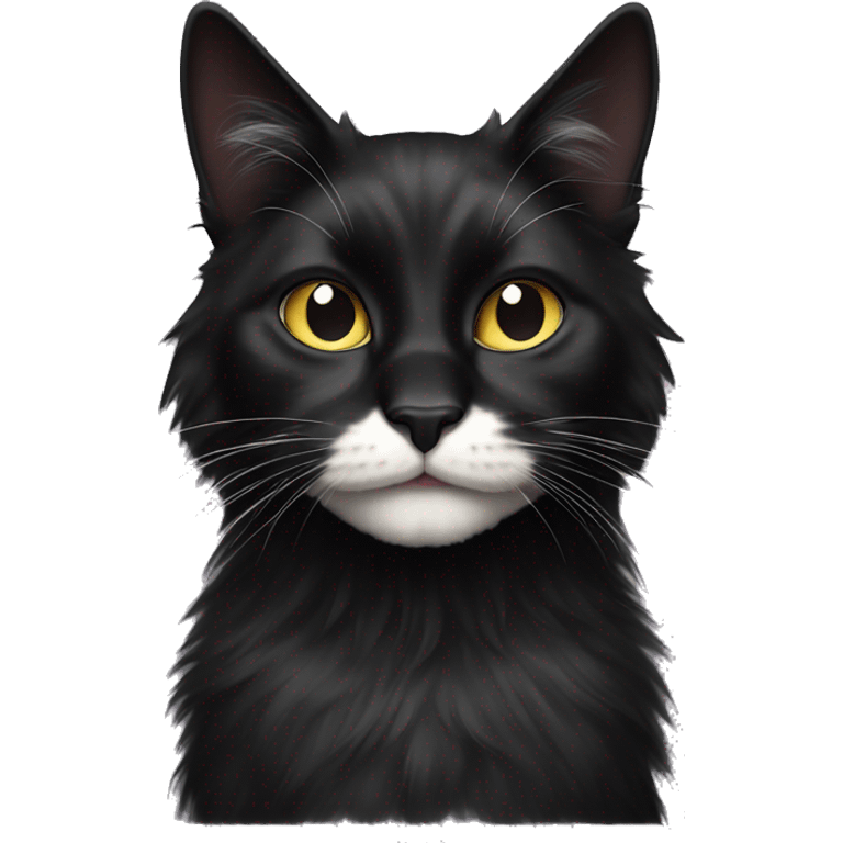 black cat domestic long-haired with half white mouth emoji