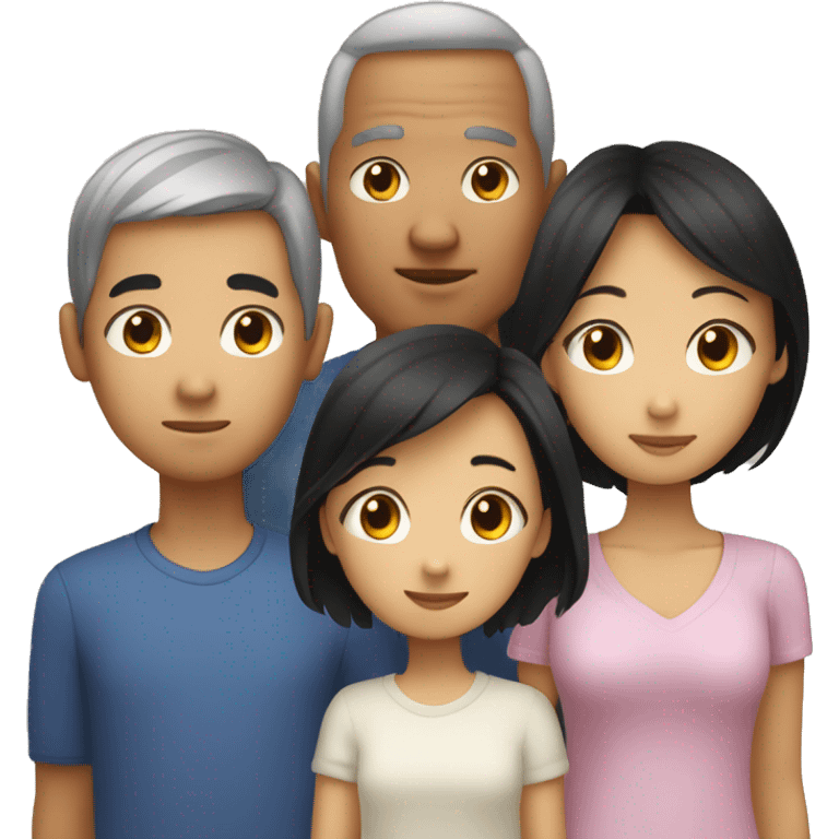 asian parents (short black hair mom and dad) and siblings (one longhair big sister and one shorthair little brother) emoji