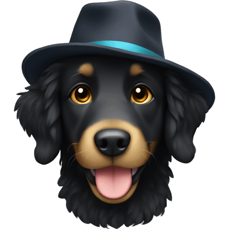 Fluffy black retriever in a hat emoji